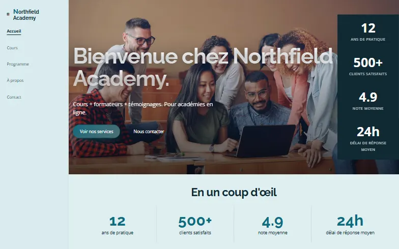 La page d’accueil du modèle Académie en Ligne