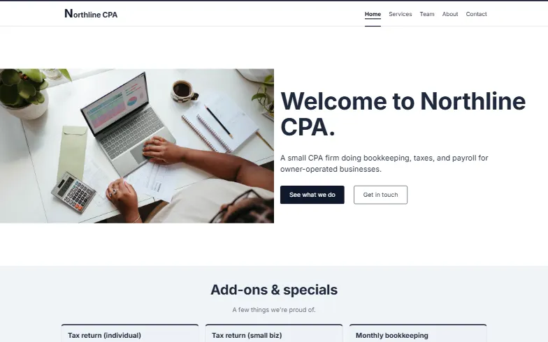 The home page of the Accounting template