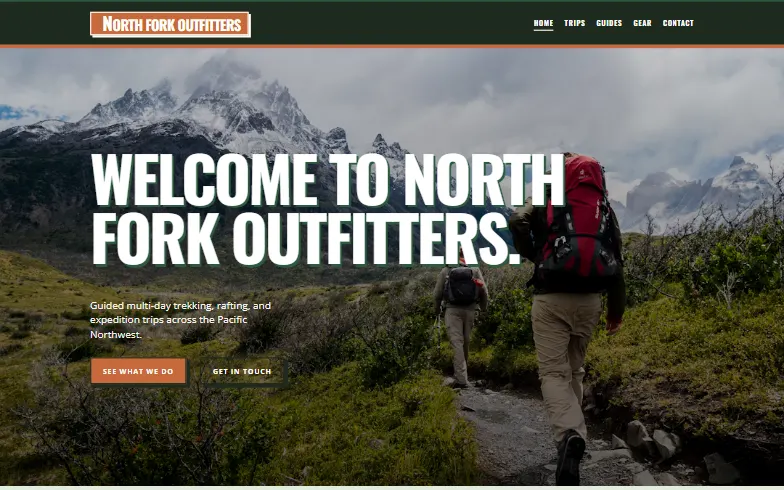 The home page of the Adventure Tours template