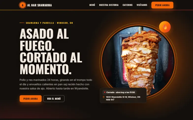 La página de inicio de la plantilla Al Nar Shawarma