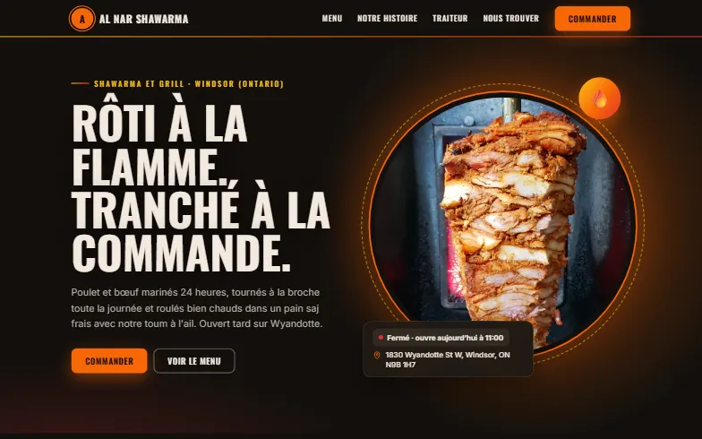La page d’accueil du modèle Al Nar Shawarma