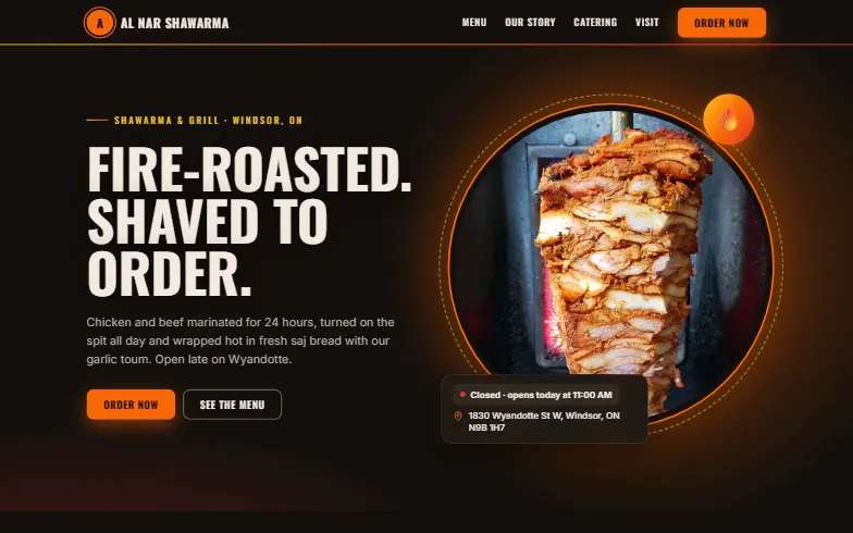 The home page of the Al Nar Shawarma template