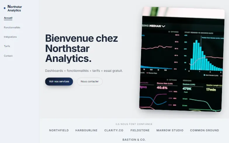 La page d’accueil du modèle SaaS Analytics