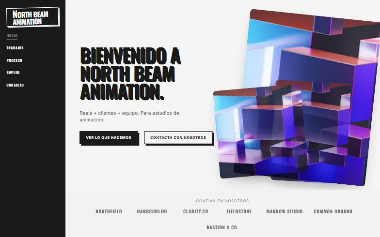 La página de inicio de la plantilla Estudio de Animación
