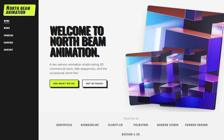 The home page of the Animation Studio template