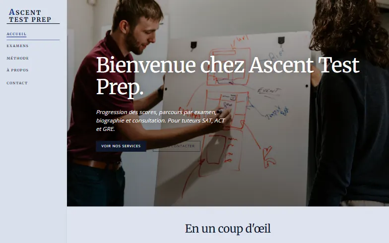 La page d’accueil du modèle Préparation aux Examens