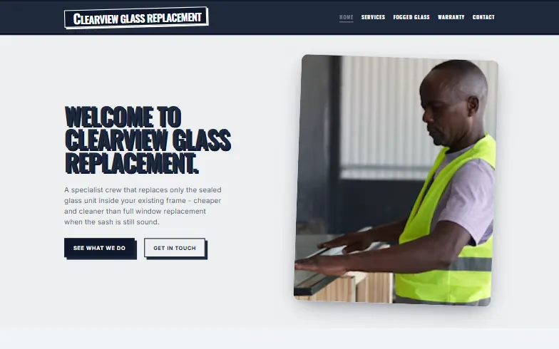 The home page of the Window Glass Replacement template