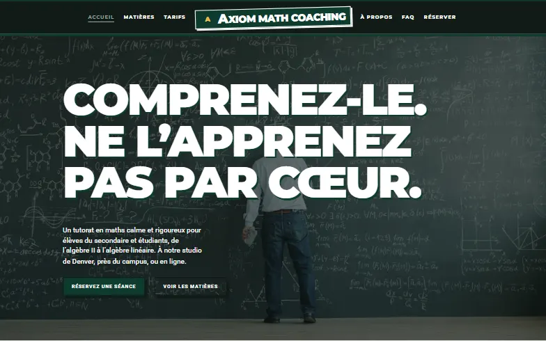 La page d’accueil du modèle Axiom Math Coaching