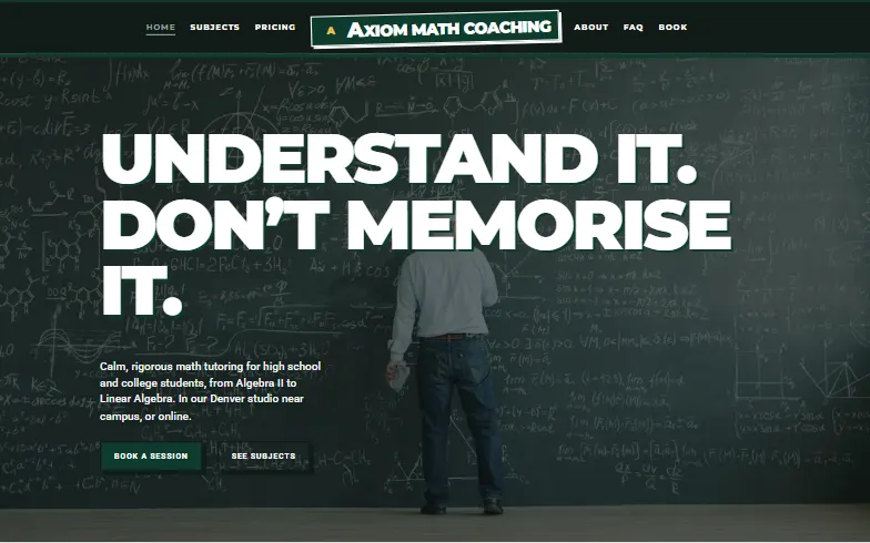 The home page of the Axiom Math Coaching template