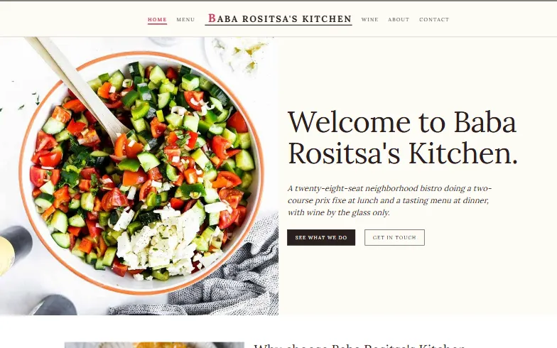 The home page of the Baba Rositsa's Kitchen template