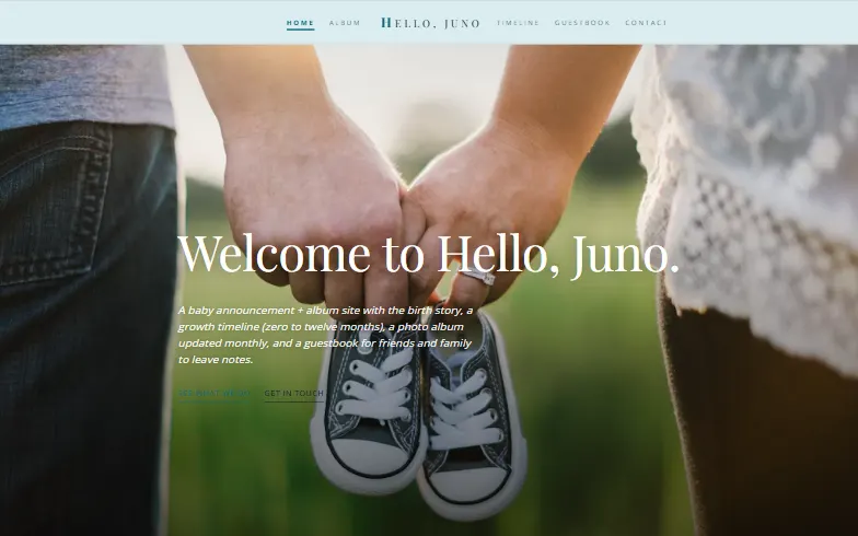 The home page of the Baby Announcement Site template