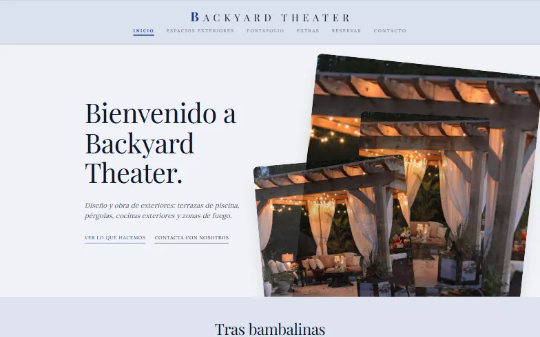 La página de inicio de la plantilla Backyard Theater