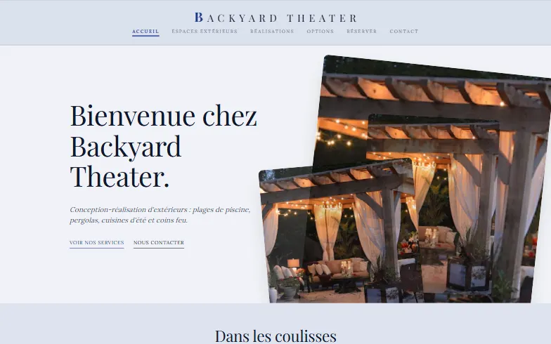 La page d’accueil du modèle Backyard Theater