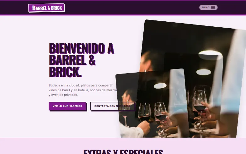 La página de inicio de la plantilla Bodega Urbana y Bar de Vinos
