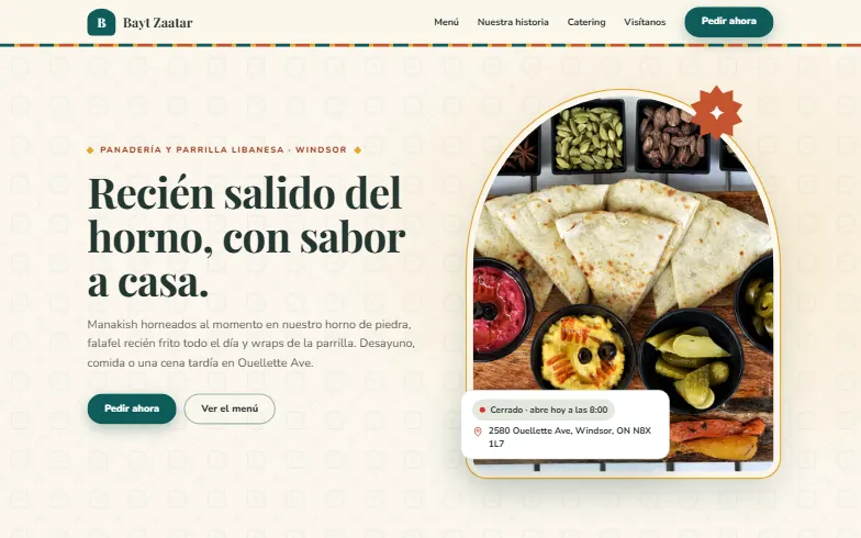 La página de inicio de la plantilla Bayt Zaatar