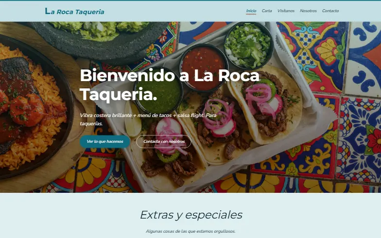 La página de inicio de la plantilla Taquería de Playa