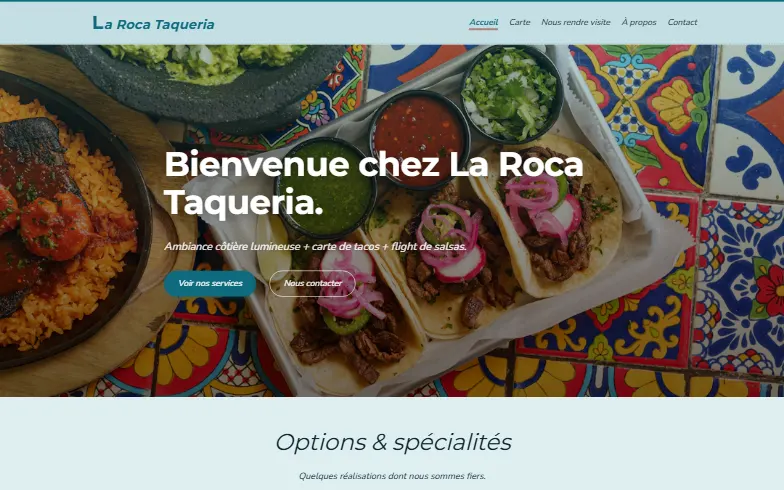 La page d’accueil du modèle Taqueria de Plage