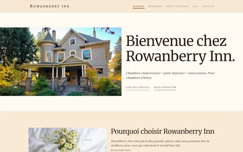 La page d’accueil du modèle Chambres d'Hôtes