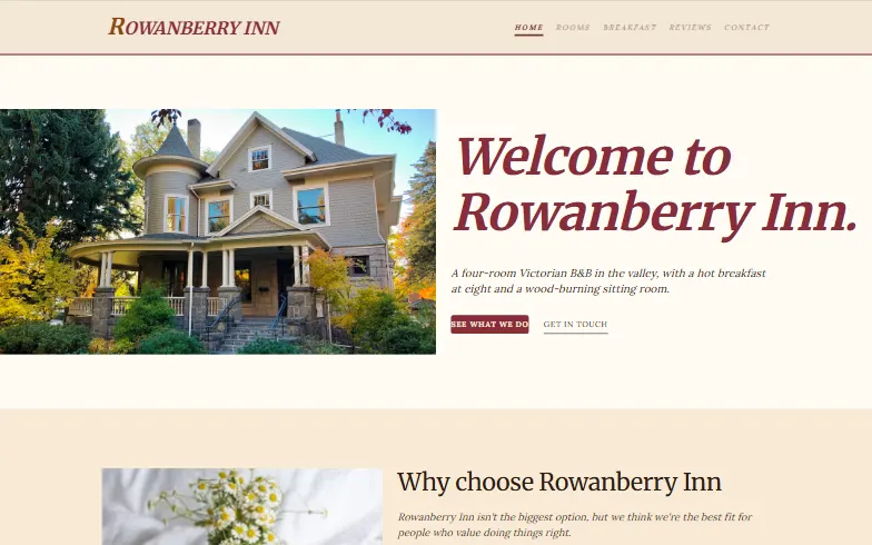 The home page of the Bed and Breakfast template