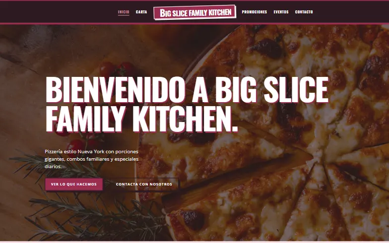 La página de inicio de la plantilla Big Slice: Cocina Familiar
