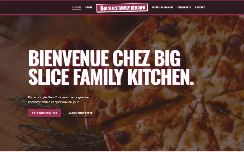 La page d’accueil du modèle Big Slice : Cuisine Familiale