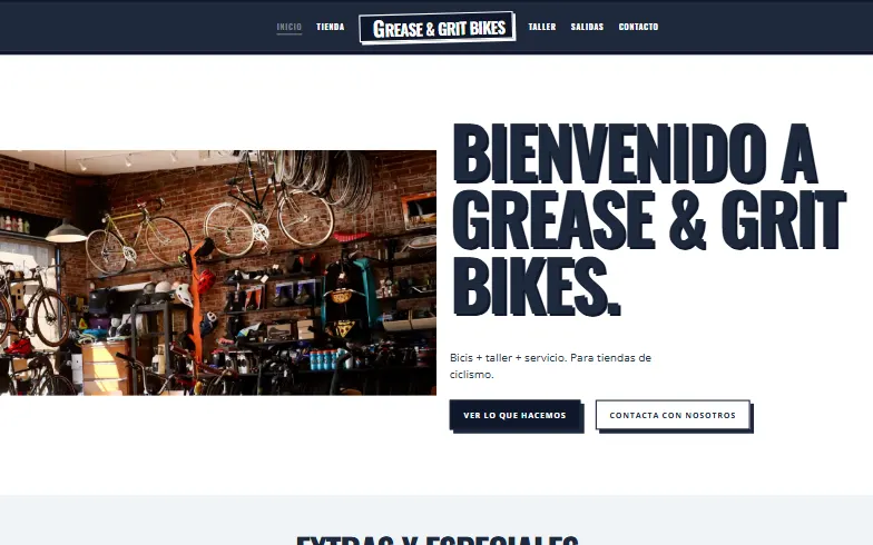 La página de inicio de la plantilla Tienda de Bicis