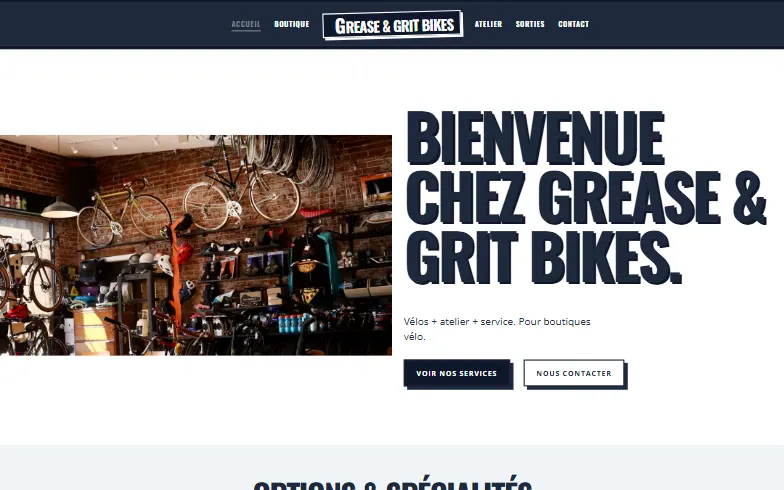 La page d’accueil du modèle Boutique de Vélos
