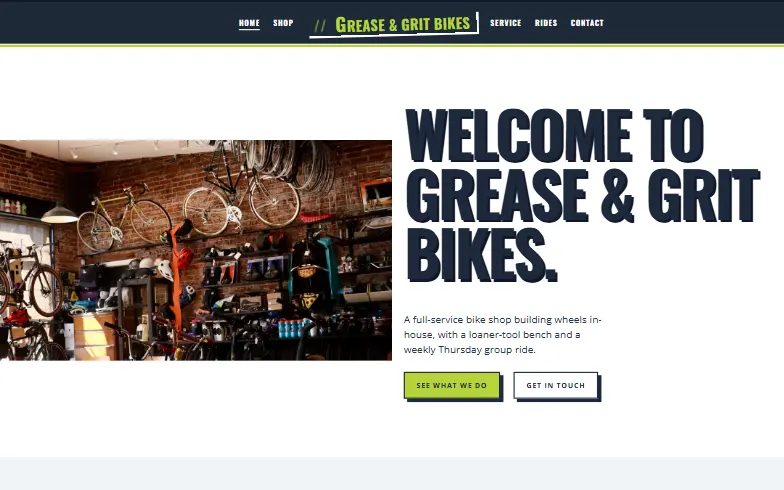 The home page of the Bike Shop template