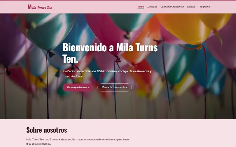La página de inicio de la plantilla Invitación de Cumpleaños
