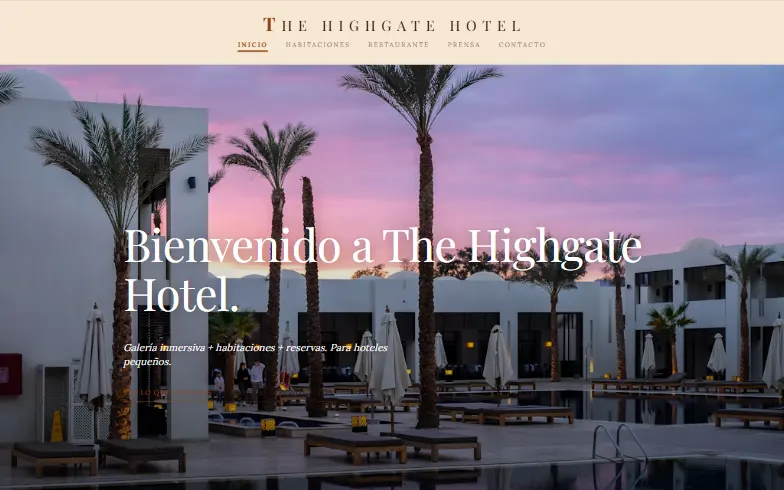 La página de inicio de la plantilla Hotel Boutique