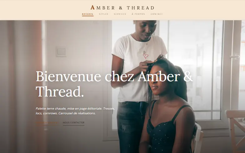 La page d’accueil du modèle Studio de Tresses & Cheveux Naturels