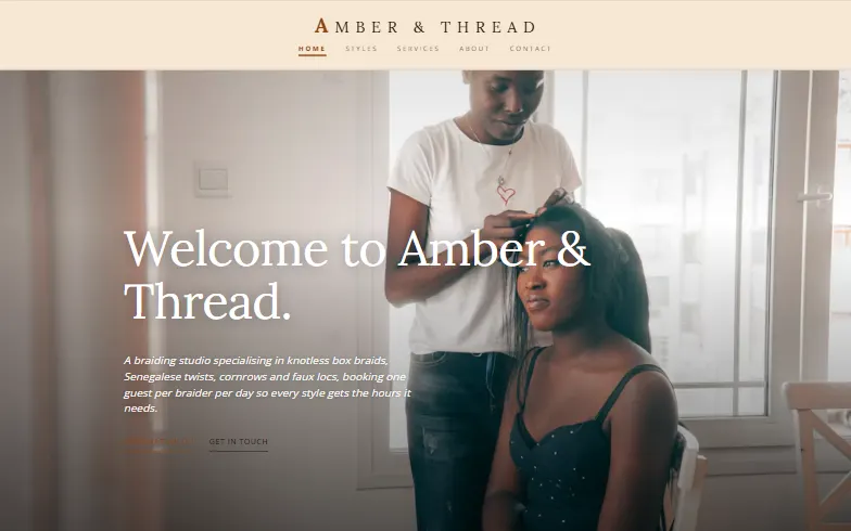 The home page of the Braiding & Natural Hair Studio template