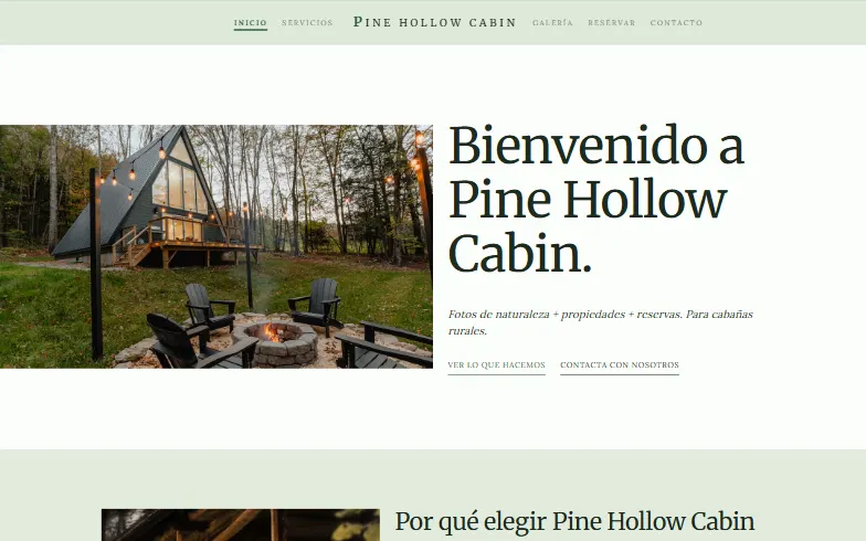 La página de inicio de la plantilla Alquiler de Cabañas