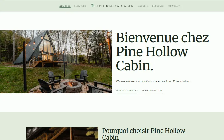 La page d’accueil du modèle Location de Chalets