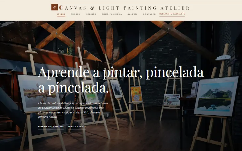 La página de inicio de la plantilla Canvas & Light Painting Atelier