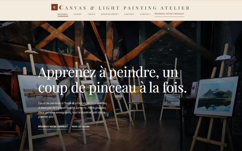 La page d’accueil du modèle Canvas & Light Painting Atelier