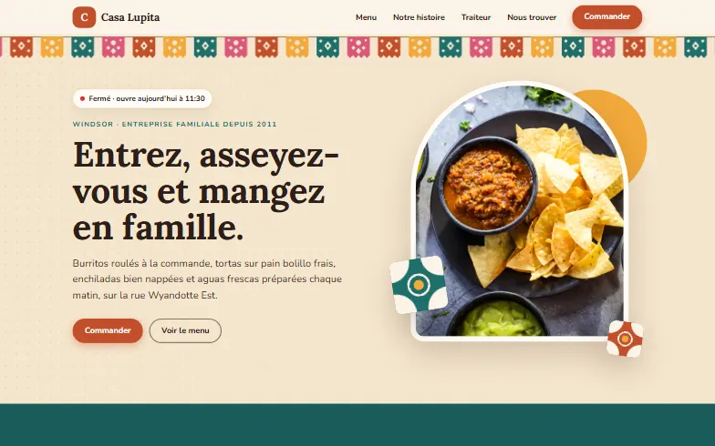 La page d’accueil du modèle Casa Lupita