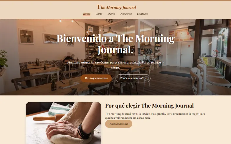 La página de inicio de la plantilla Diario Centrado