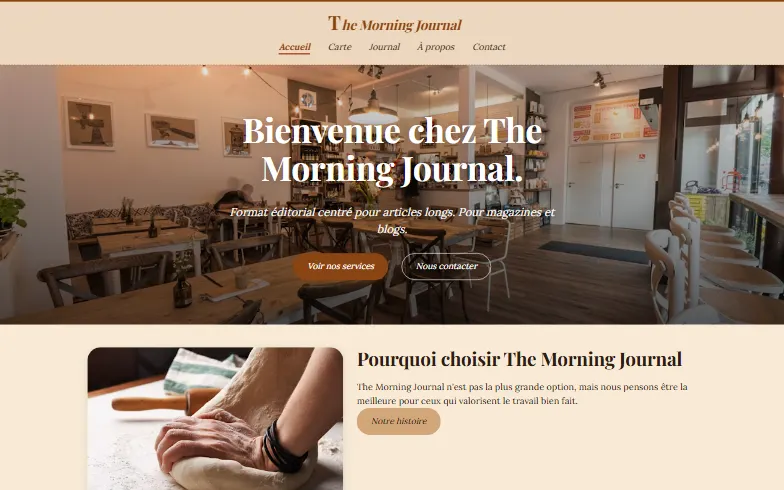 La page d’accueil du modèle Journal Centré