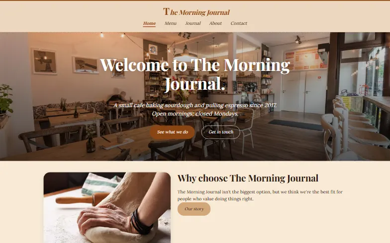 The home page of the Centered Journal template