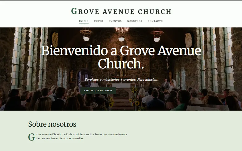 La página de inicio de la plantilla Iglesia Comunitaria