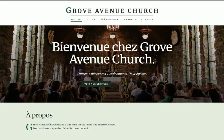 La page d’accueil du modèle Église Communautaire