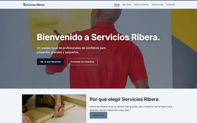 La página de inicio de la plantilla Profesional de Servicios