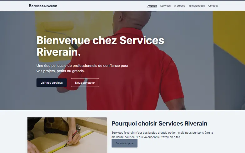 La page d’accueil du modèle Pro des Services
