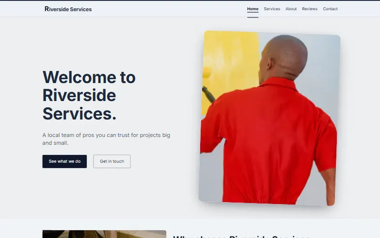 The home page of the Service Pro template