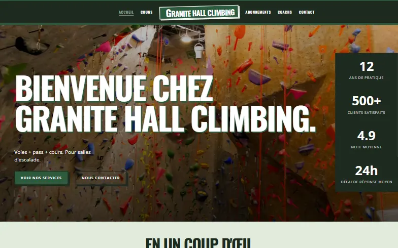 La page d’accueil du modèle Salle d'Escalade