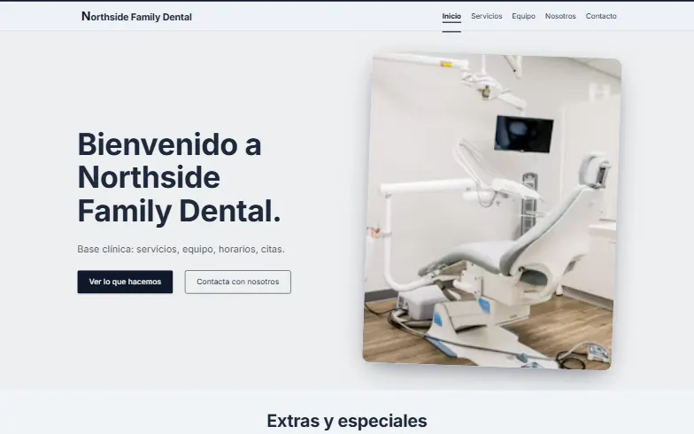 La página de inicio de la plantilla Clínica