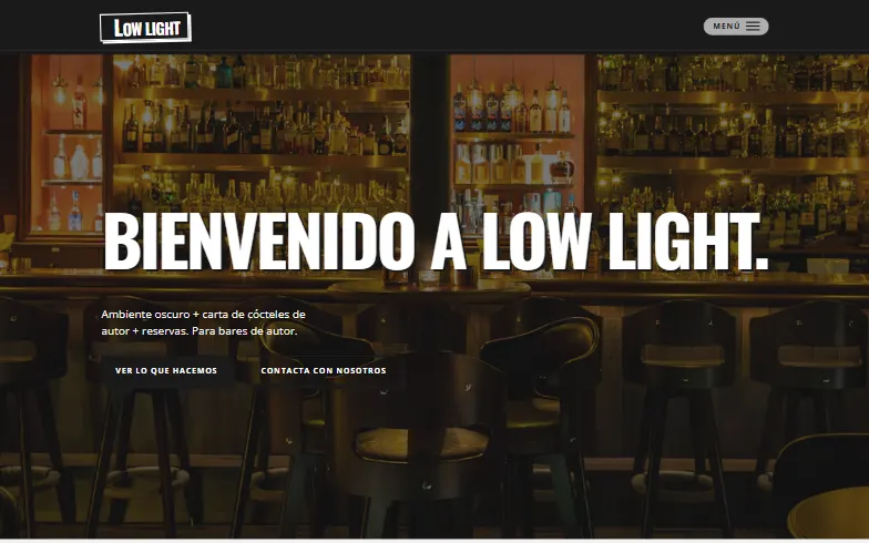 La página de inicio de la plantilla Coctelería
