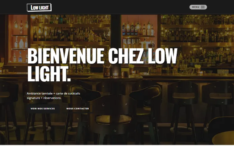 La page d’accueil du modèle Bar à Cocktails