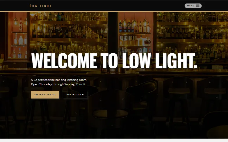 The home page of the Cocktail Lounge template